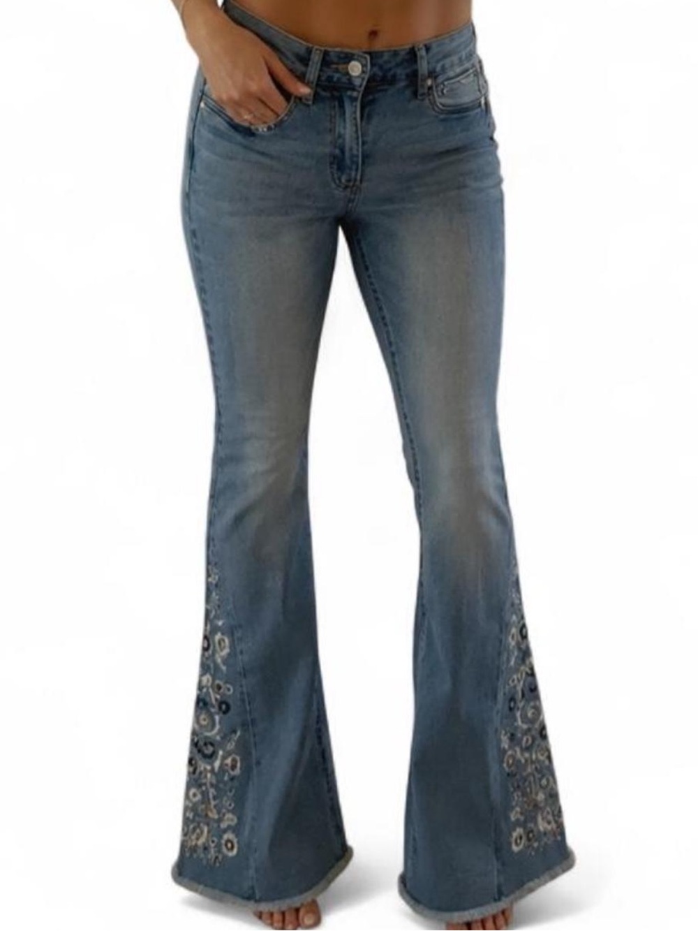 Refuge Denim Y2K Embroidered Flare Jeans Size 5